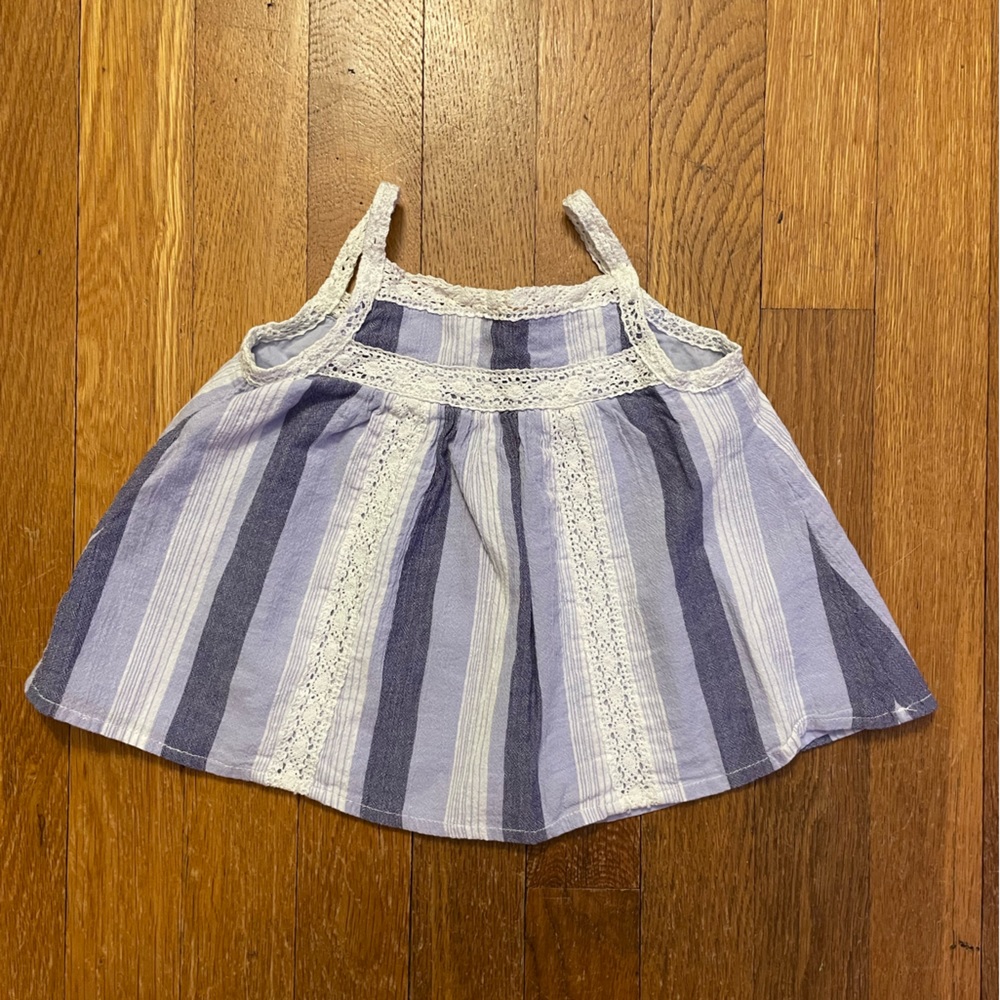 Gap Baby Blue and White Striped Linen Tank with Crochet Trim, Size 18-24M